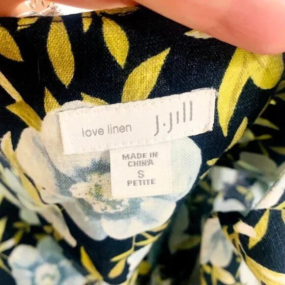 J. Jill Dress Love Linen Floral Hibiscus Shift Small Petite Tropical Hawaii Midi - Picture 5 of 11